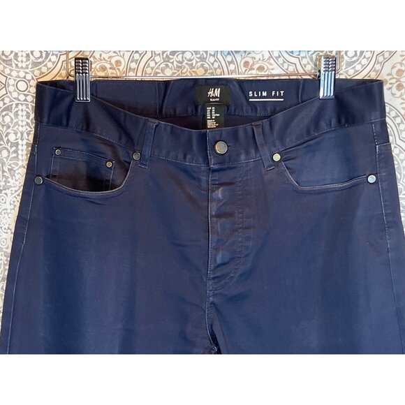 H&M Slim Fit Navy Blue Denim Jeans Mens Stretch Pants - Picture 6 of 10